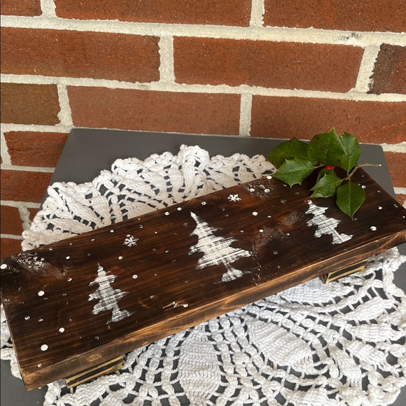 Rustic Wooden Riser Display Stand Plant Riser Snowy Trees Handmade - Picture 6 of 6